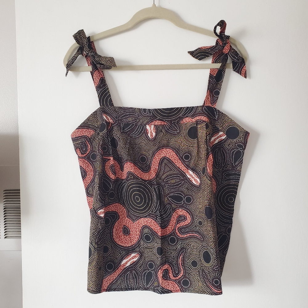 Anthropologie x Corey Lynn Calter Black Orange Snake Print Tie Strap Tank